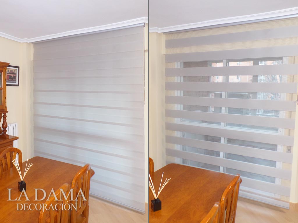 Estores enrollables noche y día con bandas